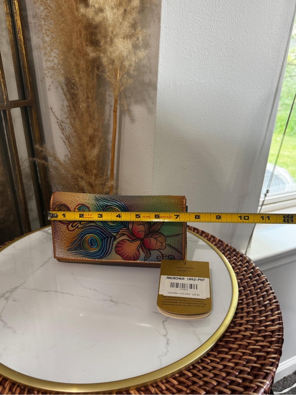 Anuschka Hand-Painted Peacock & Floral Card Holder - Teal, Blue, Green, Orange - Picture 10 of 10